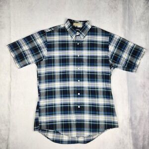 Vintage L.L.Bean Shirt Men's Medium 15 1/2 Blue Green Plaid Freeport Maine USA
